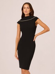 Adrianna Papell Roll Neck Pearl Black Midi Dress - Image 1 of 7