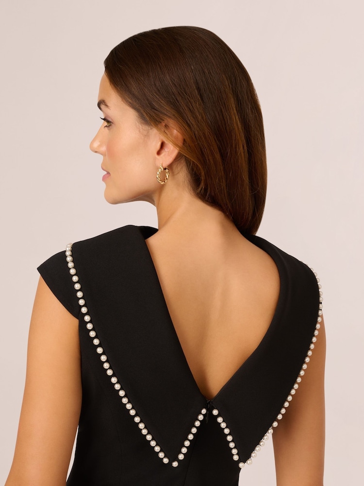 black dress with pearl neckline Pearl Neck Ruched Waist Dress Black – Girl In Mind main image 1