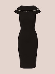 Adrianna Papell Roll Neck Pearl Black Midi Dress - Image 6 of 7