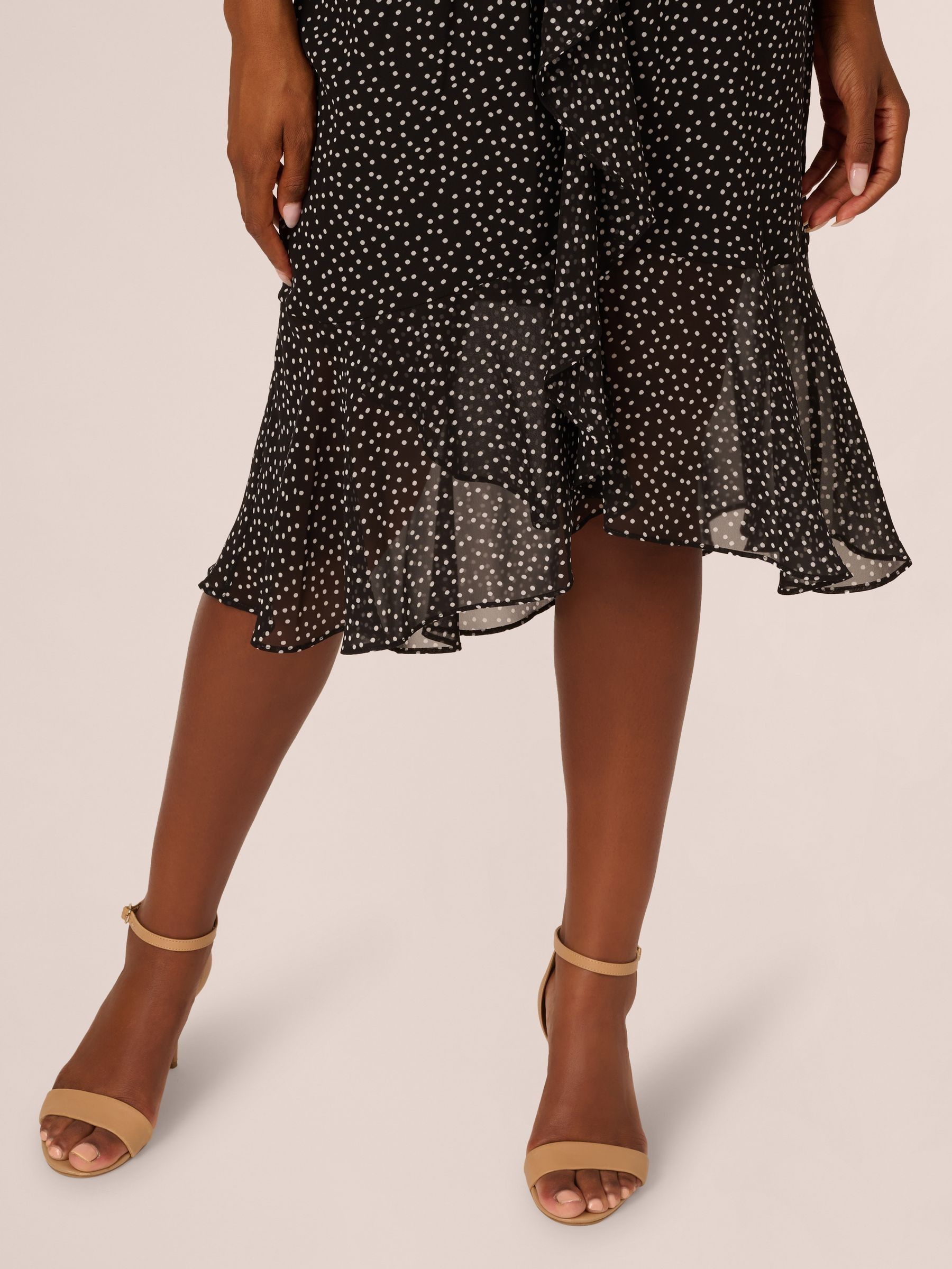 Buy Adrianna Papell Shirred Dot Chiffon Black Midi Dress