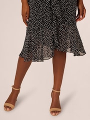 Adrianna Papell Shirred Dot Chiffon Black Midi Dress - Image 5 of 7