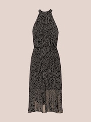 Adrianna Papell Shirred Dot Chiffon Black Midi Dress - Image 6 of 7