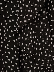 Adrianna Papell Shirred Dot Chiffon Black Midi Dress - Image 7 of 7