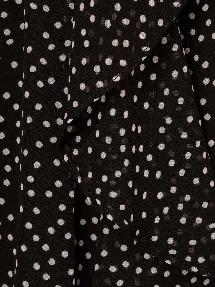 Adrianna Papell Shirred Dot Chiffon Black Midi Dress - Image 7 of 7