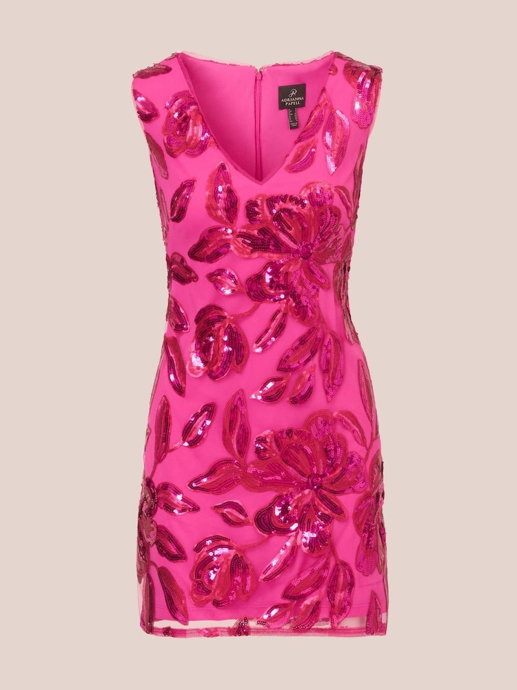 Adrianna Papell Pink Floral Sequin Short Dress - Image 6 of 7
