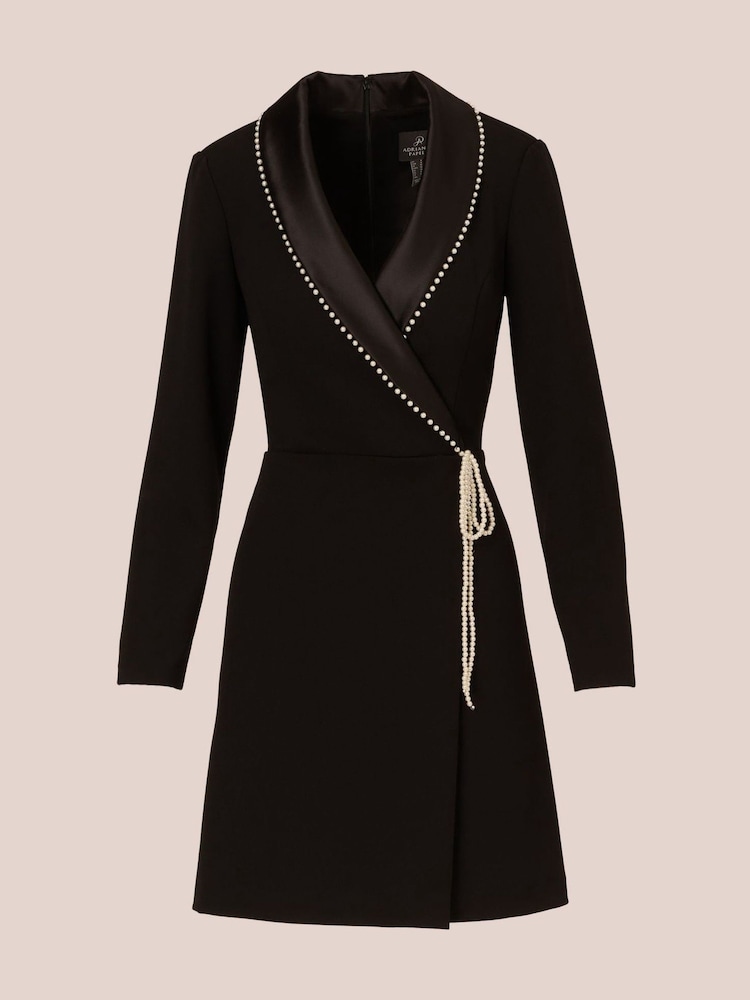 Adrianna Papell Pearl Wrap Blazer Black Short Dress - Image 6 of 7