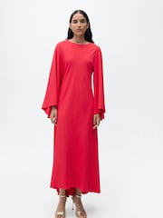 Mango Pink Flute Sleeve Satin Midi Dress - Image 1 of 6