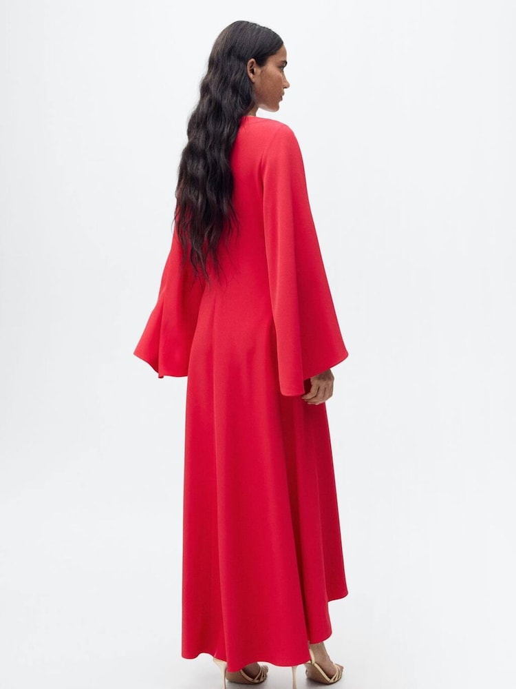Mango Pink Flute Sleeve Satin Midi Dress - Image 2 of 6