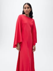 Mango Pink Flute Sleeve Satin Midi Dress - Image 3 of 6