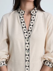 Mango Cream Long Sleeve Patterned V-Neck Dress - Image 4 of 6