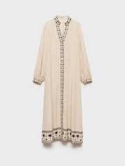Mango Cream Long Sleeve Patterned V-Neck Dress - Image 5 of 6