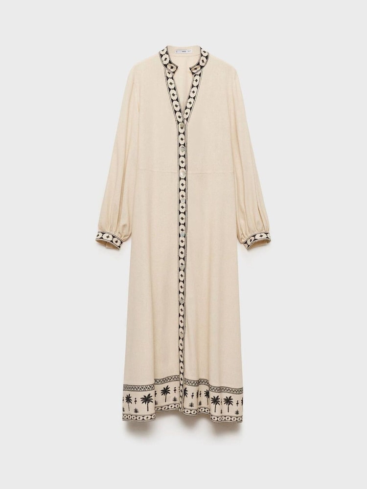 Mango Cream Long Sleeve Patterned V-Neck Dress - Image 5 of 6