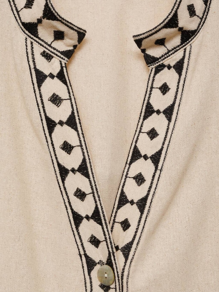 Mango Cream Long Sleeve Patterned V-Neck Dress - Image 6 of 6