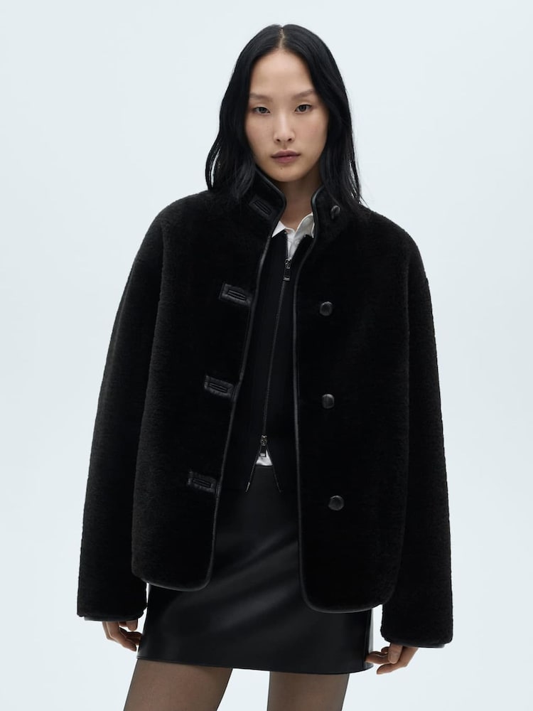 Mango Black Fleece Duffle Coat - Image 1 of 7