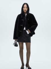 Mango Black Fleece Duffle Coat - Image 3 of 7