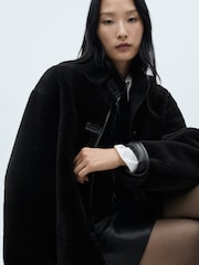 Mango Black Fleece Duffle Coat - Image 4 of 7