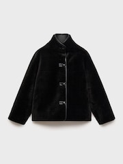 Mango Black Fleece Duffle Coat - Image 6 of 7
