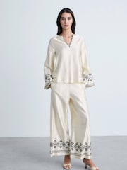 Mango Cream Embroidered Satin Blouse - Image 1 of 6