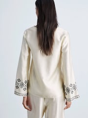 Mango Cream Embroidered Satin Blouse - Image 2 of 6