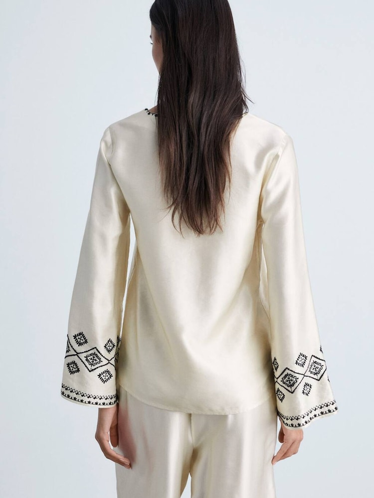 Mango Cream Embroidered Satin Blouse - Image 2 of 6