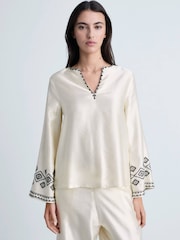 Mango Cream Embroidered Satin Blouse - Image 3 of 6