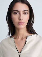Mango Cream Embroidered Satin Blouse - Image 4 of 6