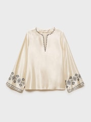 Mango Cream Embroidered Satin Blouse - Image 5 of 6