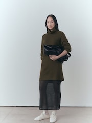 Mango Khaki Roll Neck Knitted Jumper Dress - Image 1 of 6