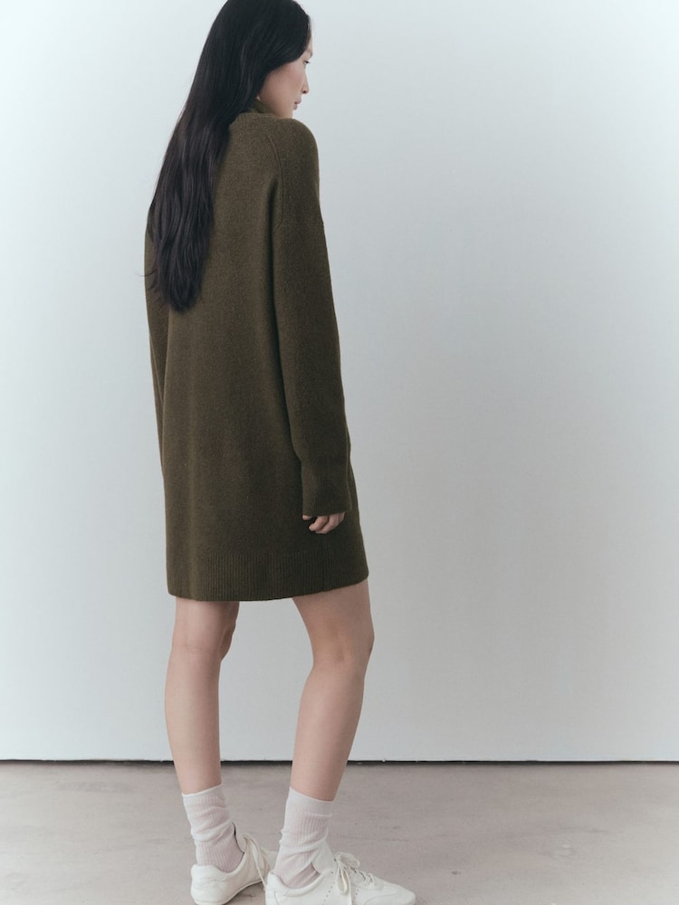 Mango Khaki Roll Neck Knitted Jumper Dress - Image 2 of 6