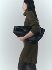 Mango Khaki Roll Neck Knitted Jumper Dress - Image 3 of 6