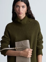 Mango Khaki Roll Neck Knitted Jumper Dress - Image 4 of 6