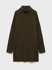 Mango Khaki Roll Neck Knitted Jumper Dress - Image 5 of 6