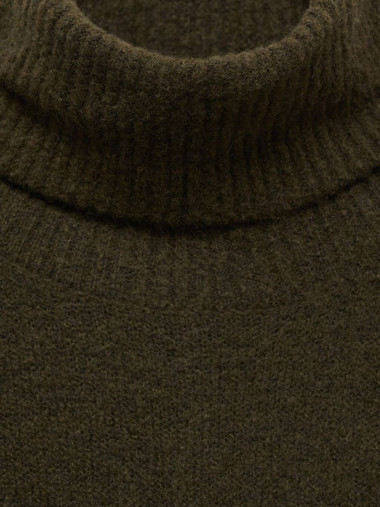 Mango Khaki Roll Neck Knitted Jumper Dress - Image 6 of 6