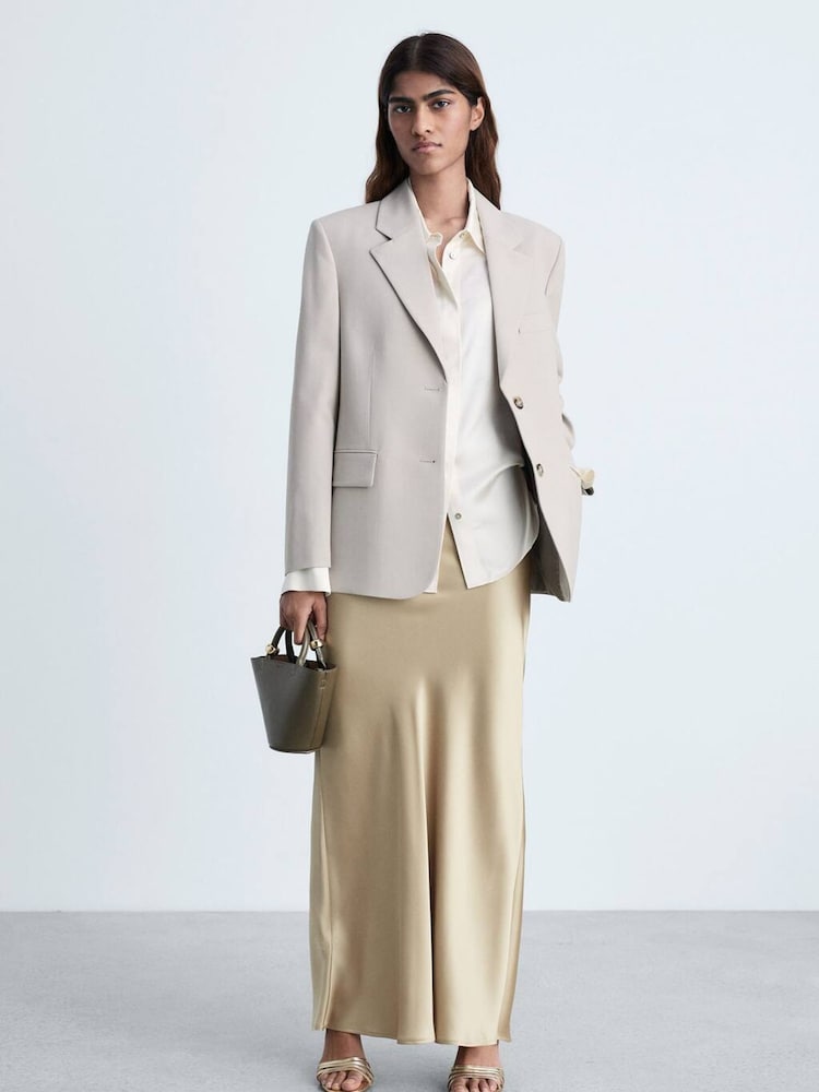 Mango Gold Satin Long Skirt - Image 1 of 5 Mango Gold Satin Long Skirt - Image 1 of 5