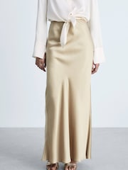 Mango Gold Satin Long Skirt - Image 3 of 5