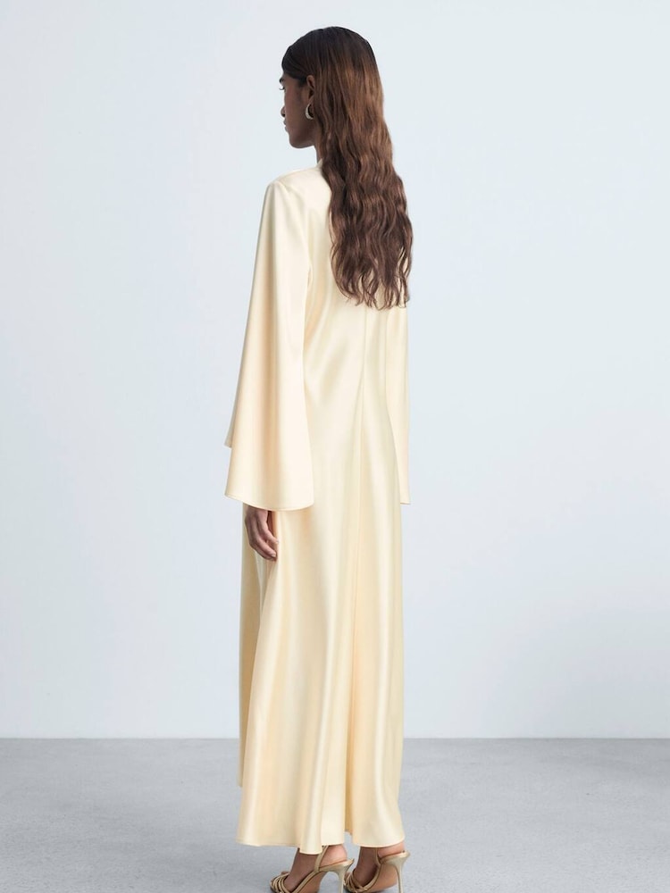 Mango Gold Maxi Long Sleeve V-Neck Satin Dress - Image 2 of 6