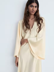 Mango Gold Maxi Long Sleeve V-Neck Satin Dress - Image 4 of 6