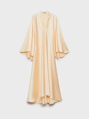 Mango Gold Maxi Long Sleeve V-Neck Satin Dress - Image 5 of 6