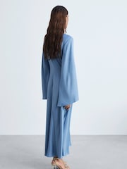 Mango Blue Satin Cape Sleeve Maxi Dress - Image 2 of 6