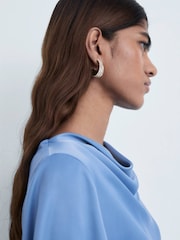 Mango Blue Satin Cape Sleeve Maxi Dress - Image 4 of 6