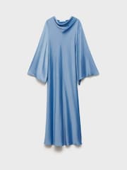 Mango Blue Satin Cape Sleeve Maxi Dress - Image 5 of 6