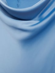 Mango Blue Satin Cape Sleeve Maxi Dress - Image 6 of 6
