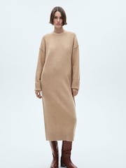 Mango Cream Long Sleeve Knitted Jumper Dress - Image 1 of 6