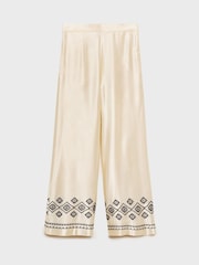 Mango Cream Embroidered Wide Leg Satin Trousers - Image 5 of 6