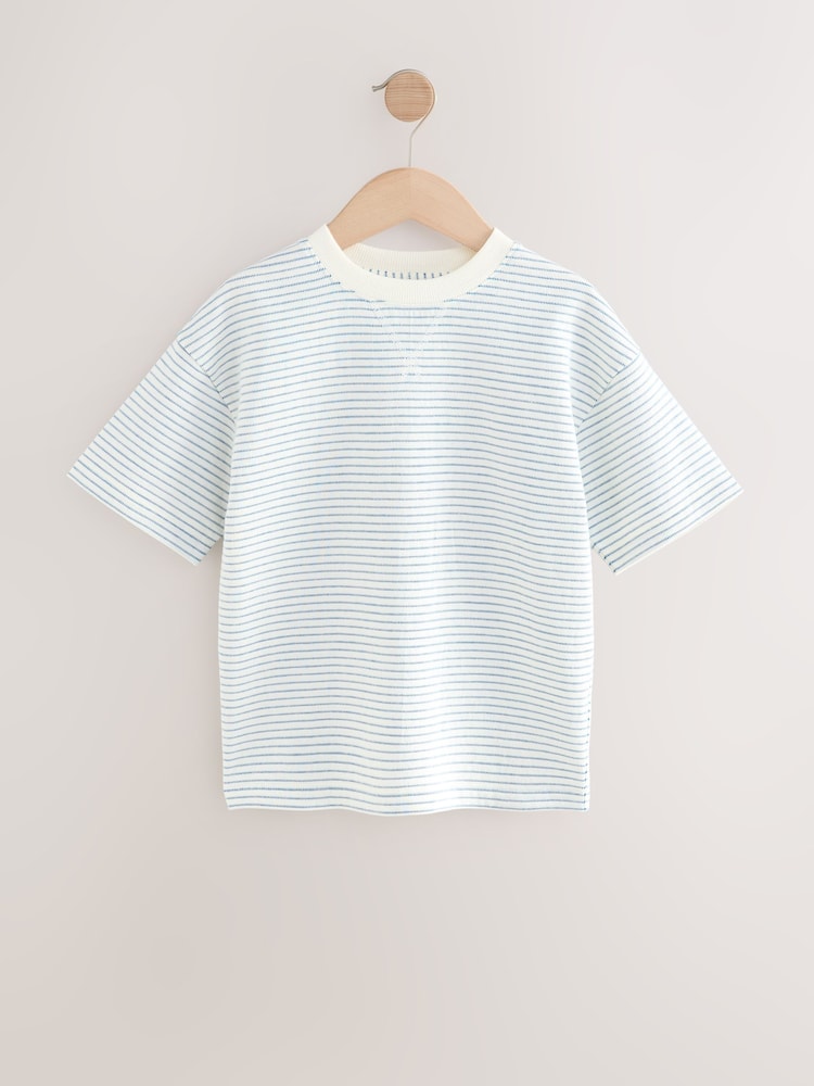 Blau und Creme - Kurzärmeliges T-Shirt mit Strukturstreifen (3–16 J.) - Bild 1 von 4 Blau und Creme - Kurzärmeliges T-Shirt mit Strukturstreifen (3–16 J.) - Bild 1 von 4