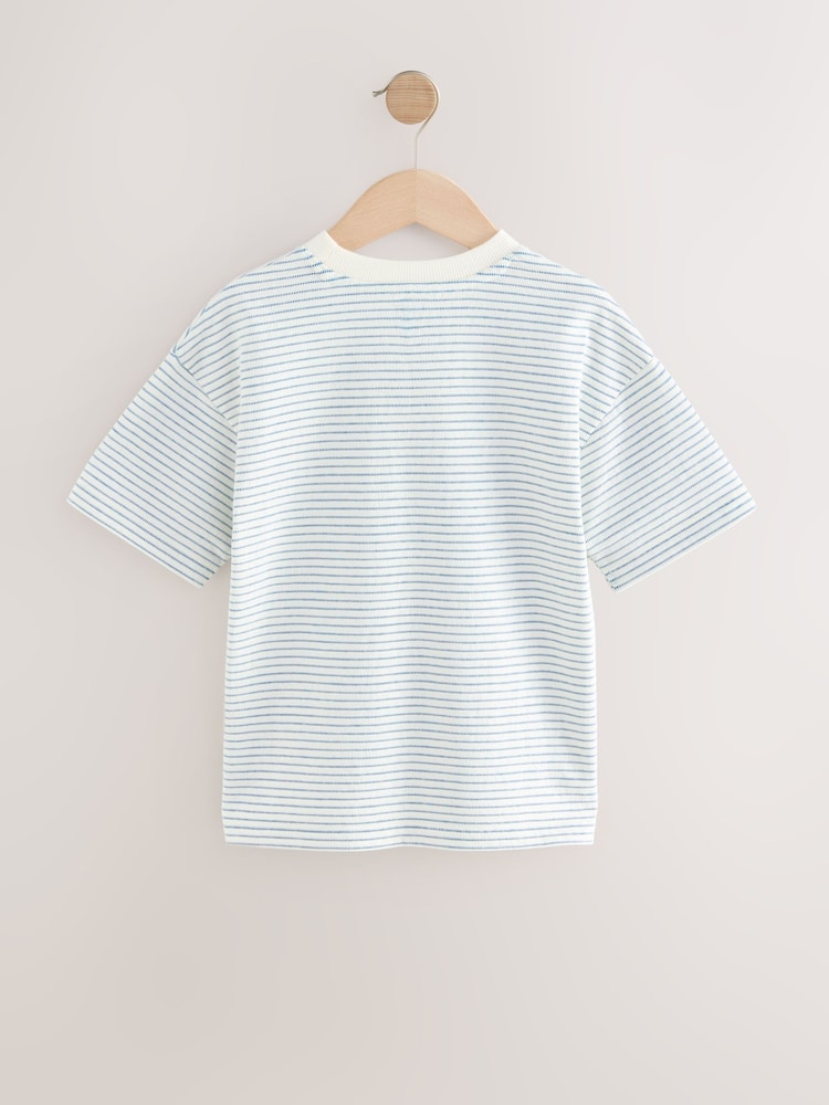 Blue/ Cream Short Sleeve Textured Stripe T-Shirt (3-16yrs) - Image 2 of 4