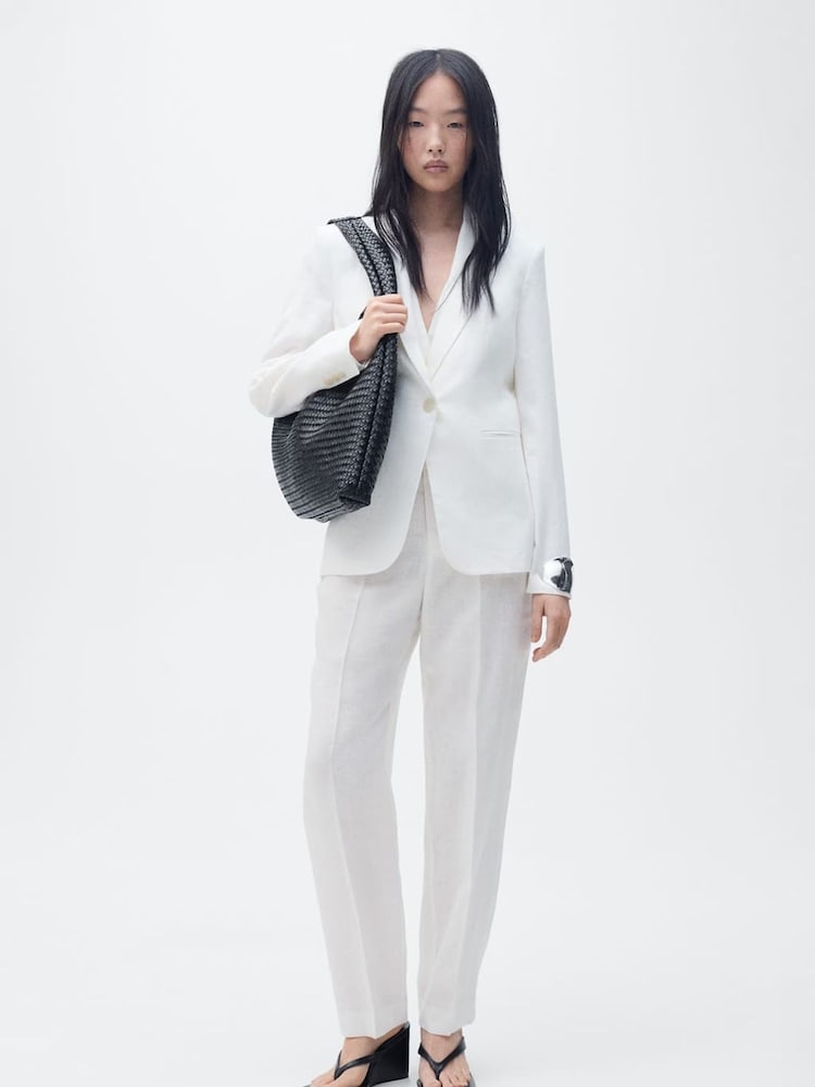 Mango Cream Straight Fit Linen Suit Jacket - Image 1 of 6 Mango Cream Straight Fit Linen Suit Jacket - Image 1 of 6
