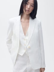 Mango Cream Straight Fit Linen Suit Jacket - Image 3 of 6