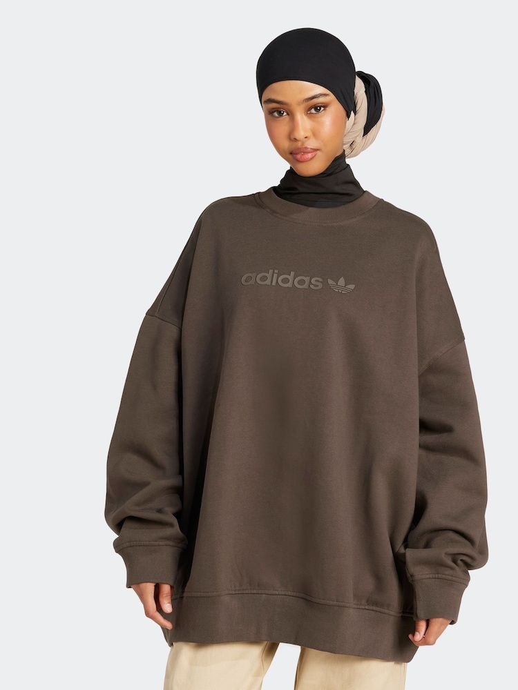 adidas Originals Green Essentials Linear Oversize Crew Sweatshirt - Image 1 of 6