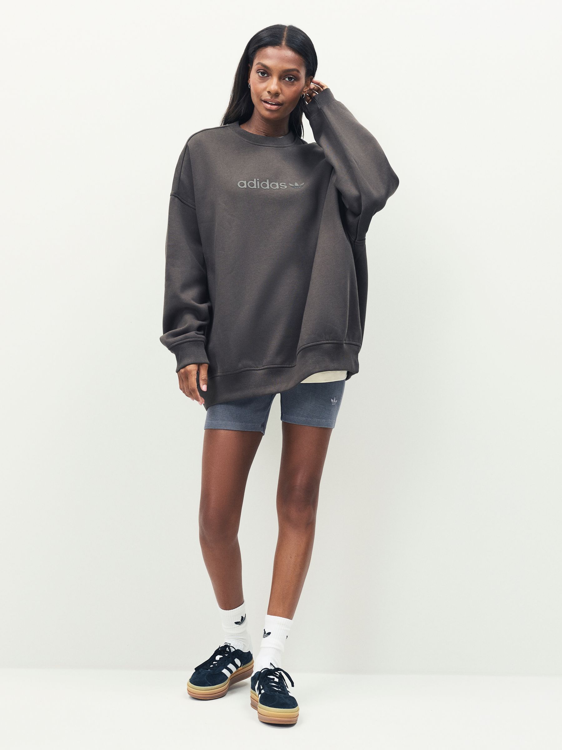 Buy adidas Originals Green Essentials Linear Oversize Crew